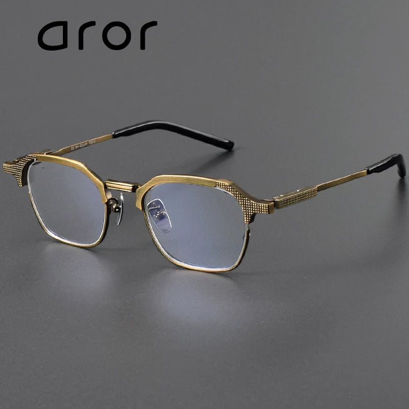 Aror Unisex Full Rim Flat Top Square Titannium Eyeglasses 490420 Full Rim Aror