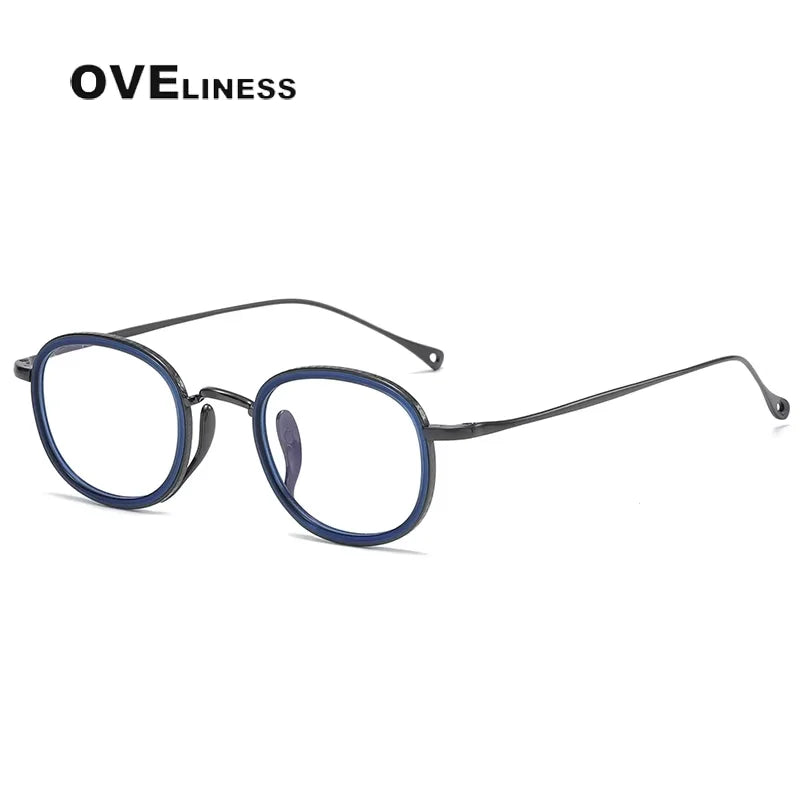 Oveliness Women's Full Rim Square Oval Titanium Acetate Eyeglasses 7309 Full Rim Oveliness blue gun  