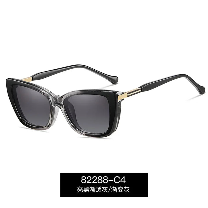 CCspace Women's Full Rim Cat Eye Tr 90 Alloy Reading Glasses Clip On Sunglasses 802689