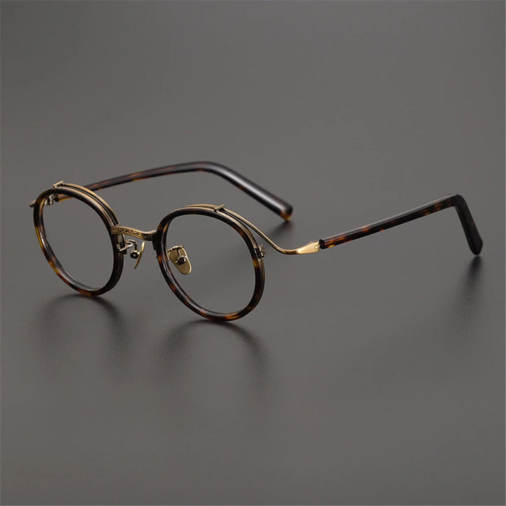 Cubojue Unisex Full Rim Roun Titanium Acetate Reading Glasses 5226 Reading Glasses Cubojue +450 tortoise bronze 