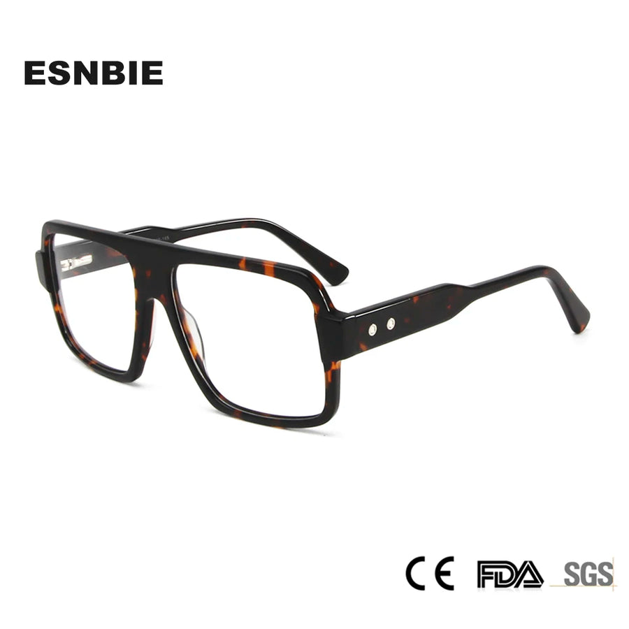 Esnbie Unisex Full Rim Big Square Brow Line Acetate Eyeglasses 30623 Full Rim Esnbie   