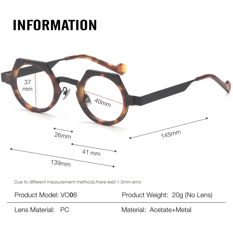 Aror Unisex Full Rim Flat Top Round Acetate Alloy Eyeglasses 94008