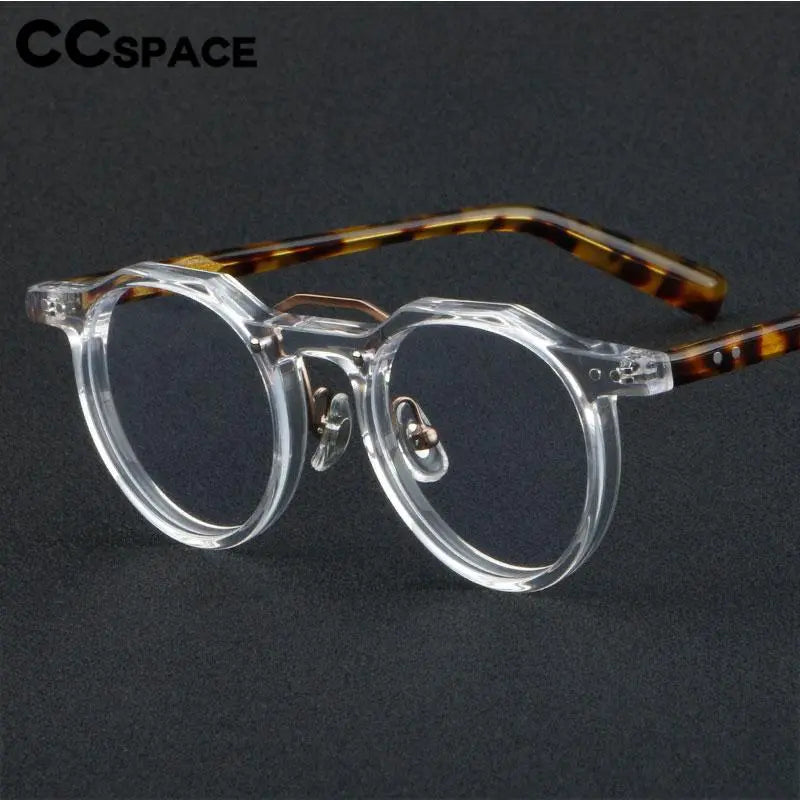 CCspace Unisex Full Rim Flat Top Round Acetate Eyeglasses 56934 Full Rim CCspace   