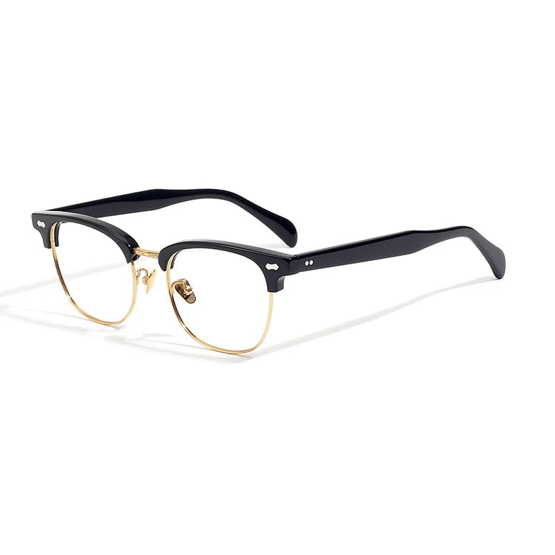 Black Mask Unisex Full Rim Big Square Titanium Acetate Eyeglasses 49010 Full Rim Black Mask Black-Gold