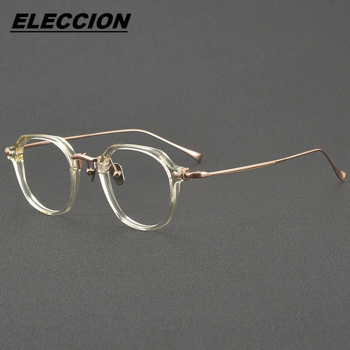 Eleccion Unisex Full Rim Polygon Acetate Titanium Eyeglasses 81036 Full Rim Eleccion Clear - Yellow CHINA