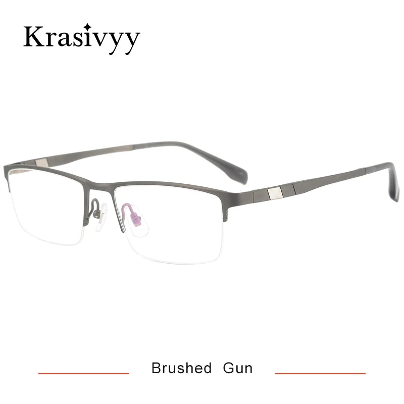 Krasivyy Men's Semi-Rim Square Titanium Eyeglasses 20279 Semi Rim Krasivyy Brushed Gun