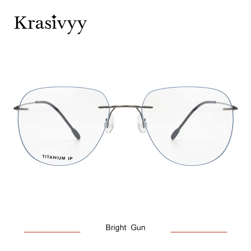 Krasivyy Women's Rimless Flat Top Oval Titanium  Eyeglasses 44154 Rimless Krasivyy Bright Gun  