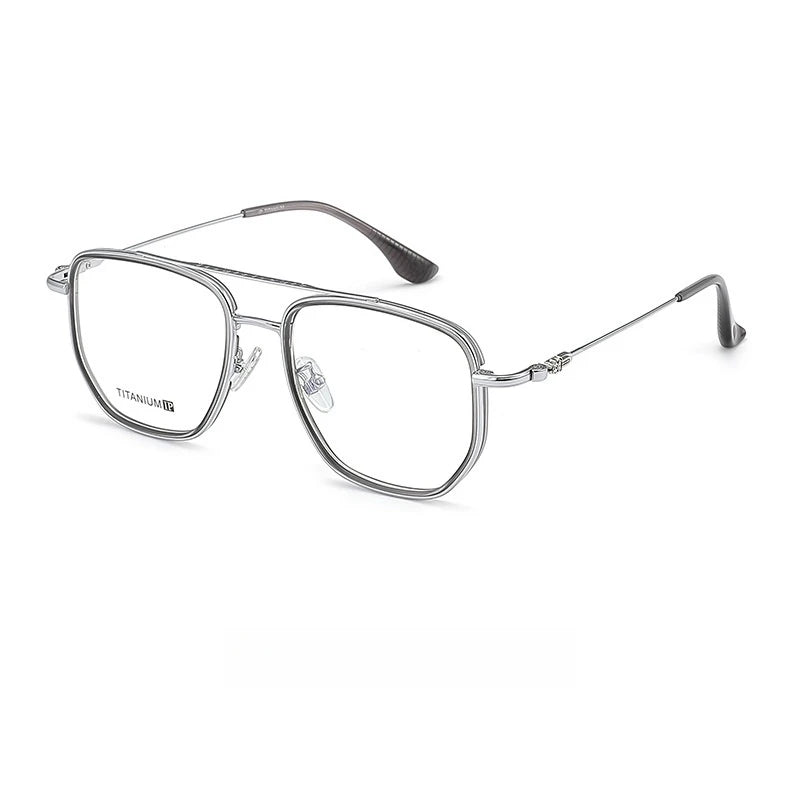 Yimaruili Unisex Full Rim Big Square Double Bridge Titanium Eyeglasses Y88032 Full Rim Yimaruili Eyeglasses Silver Gray  