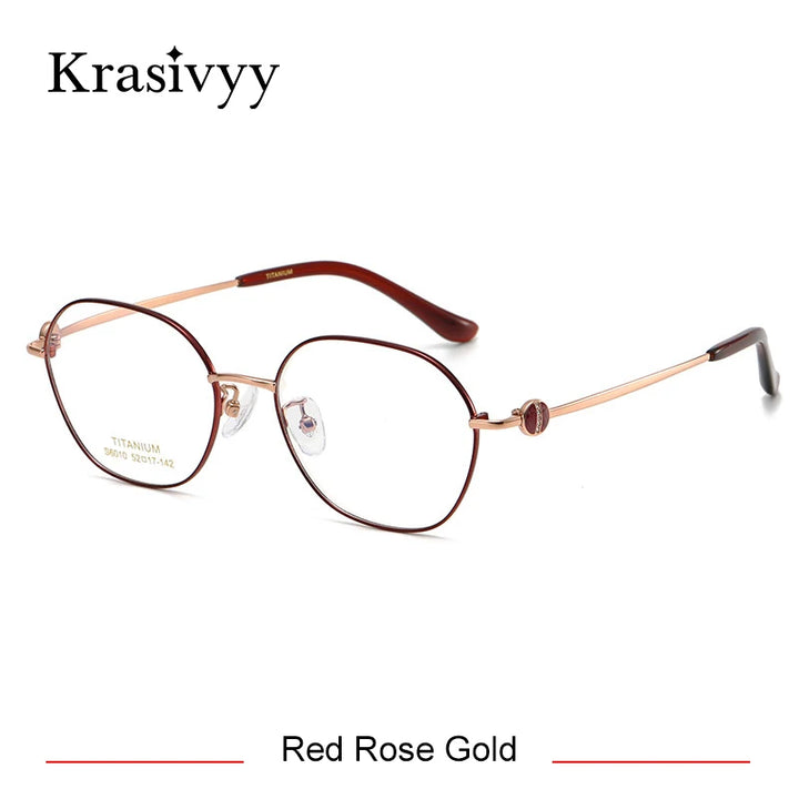 Krasivyy Women's Full Rim Flat Top Round Titanium Eyeglasses 6010 Full Rim Krasivyy Red Rose Gold  