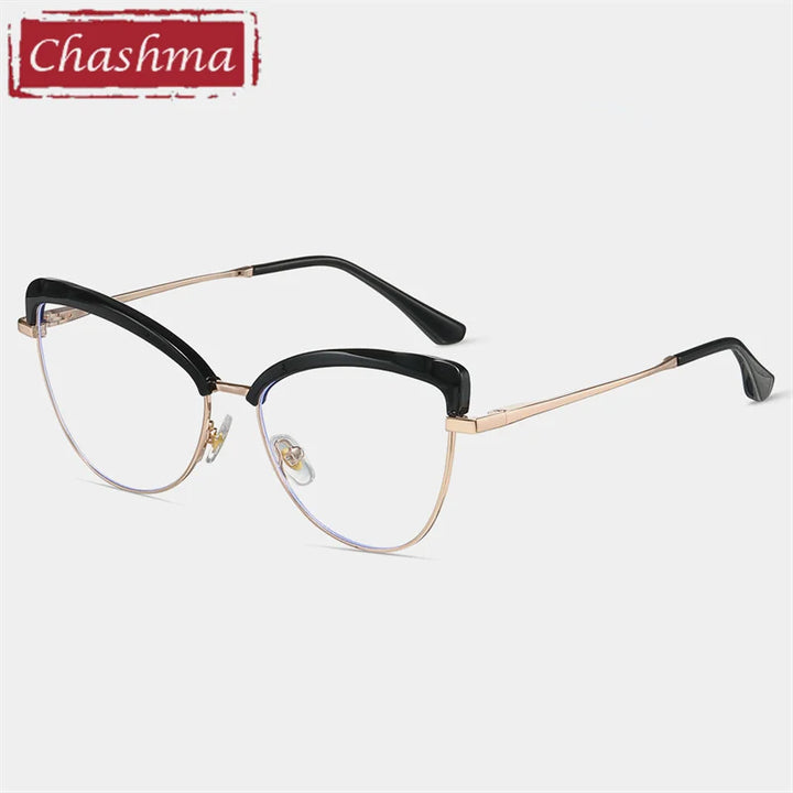 Chashma Ottica Women's Full Rim Cat Eye Tr 90 Alloy Eyeglasses 87274 Full Rim Chashma Ottica Black  