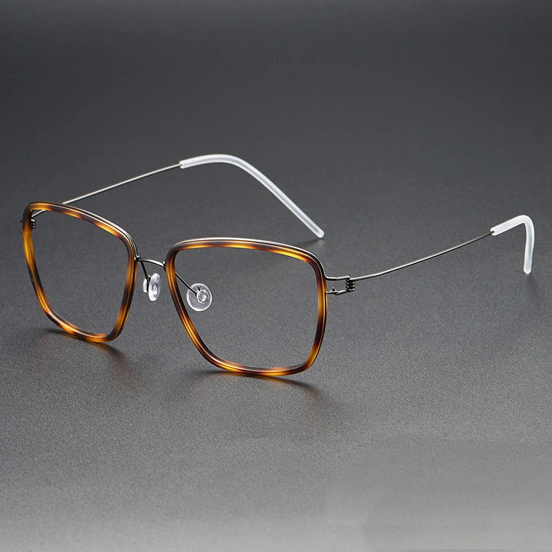 Black Mask Women's Full Rim Square Acetate Titanium Eyeglasses Bm6613 Full Rim Black Mask Tortoise  