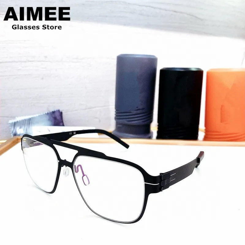 Aimee Men's Full Rim Big Square Double Bridge Steel Eyeglasses 55145