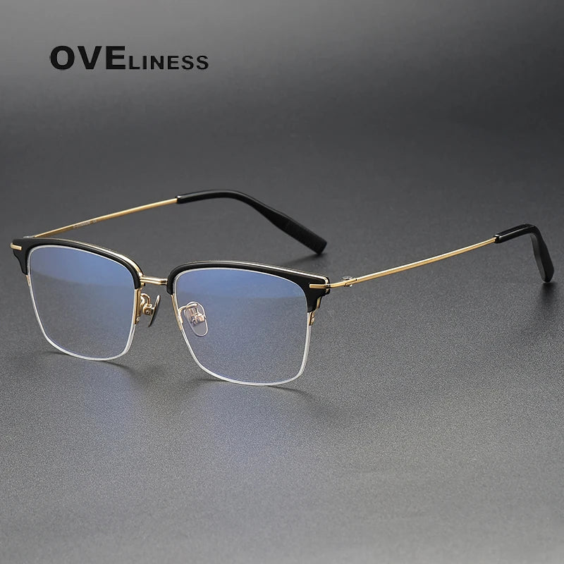 Oveliness Unisex Semi Rim Square Acetate Titanium Eyeglasses 80990 Semi Rim Oveliness tortoise gun  