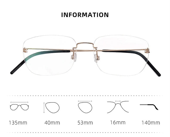 Black Mask Unisex Rimless Square Screwless Titanium Eyeglasses Ld100 Rimless Black Mask   