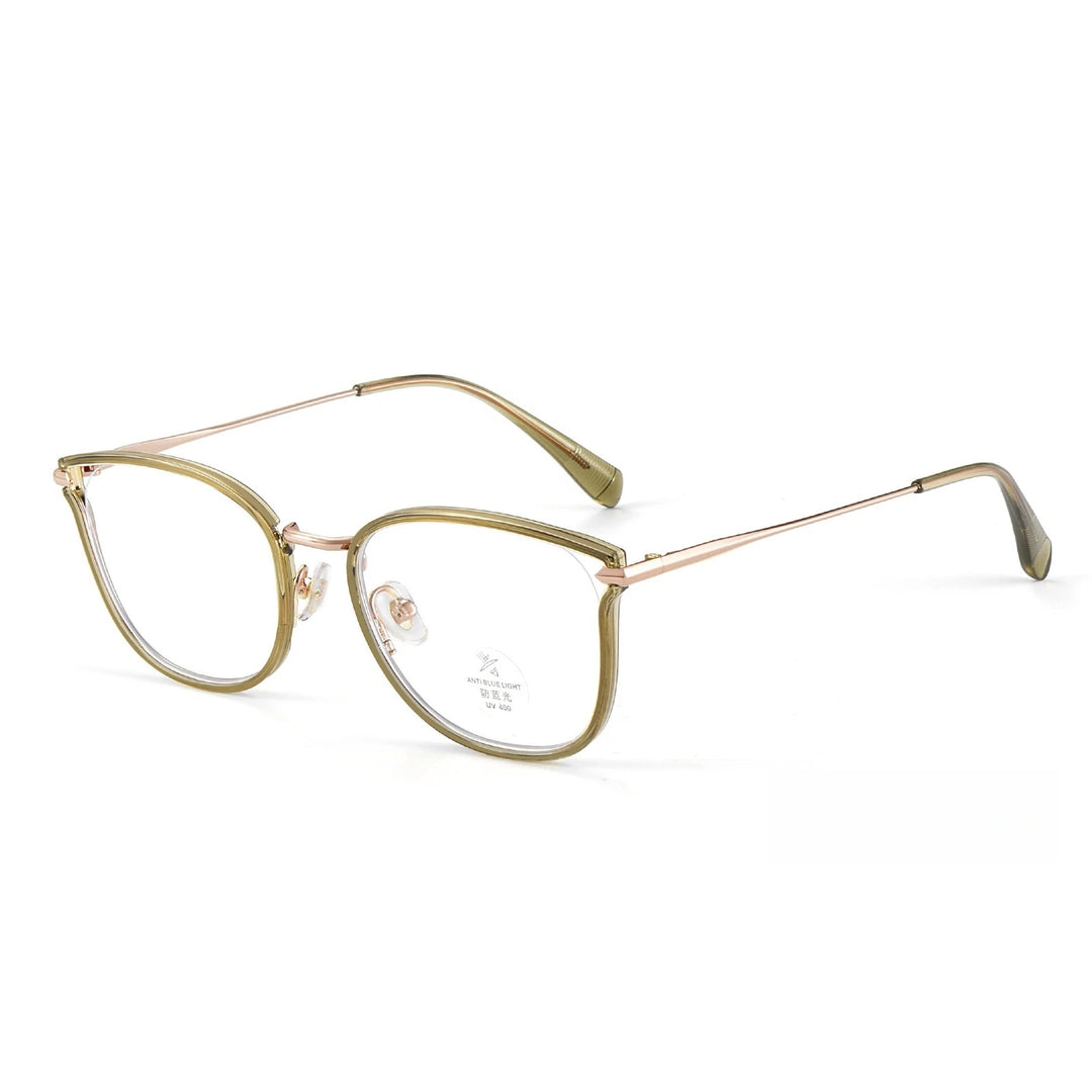 Yimaruili Women's Full Rim Square Cat Eye Alloy Tr 90 Eyeglasses Y2293 Full Rim Yimaruili Eyeglasses Olive Green C6  