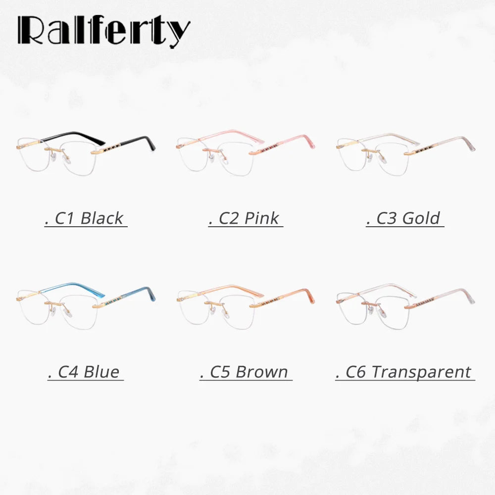 Ralferty Women's Rimless Square Cat Eye Alloy Eyeglasses 82193 Rimless Ralferty   