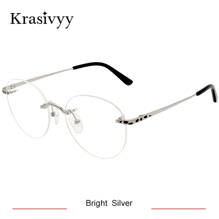 Krasivyy Women's Rimless Round Titanium Eyeglasses 3090 Rimless Krasivyy Bright Silver  