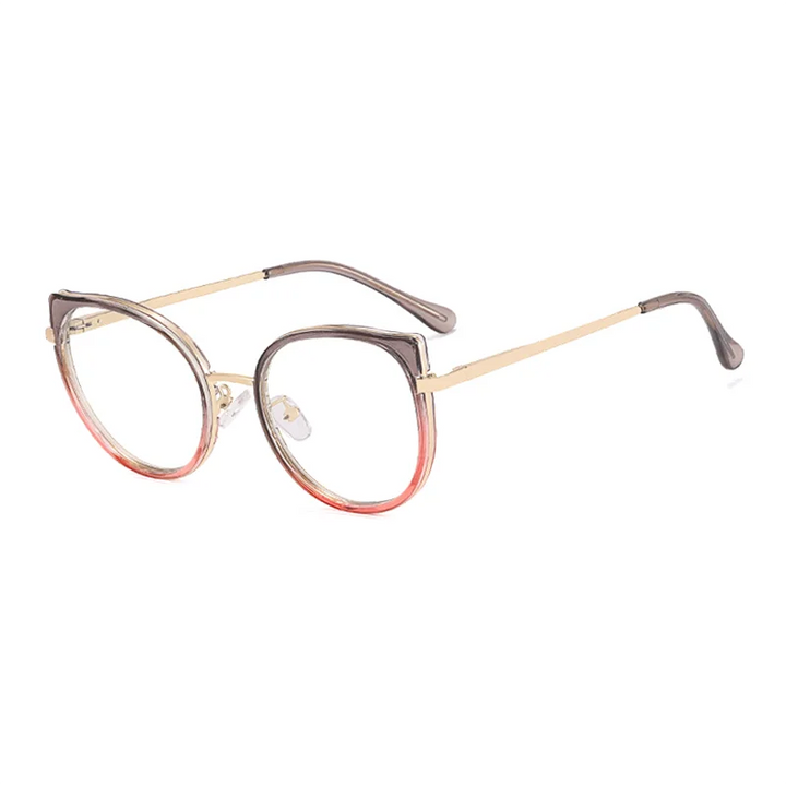 Ralferty Women's Full Rim Round Cat Eye Alloy Acetate Eyeglasses R9769 Full Rim Ralferty C1 Gray Pink CN 