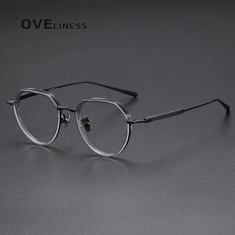 Oveliness Unisex Full Rim Flat Top Round Titanium Acetate Eyeglasses O6701 Full Rim Oveliness grey black  