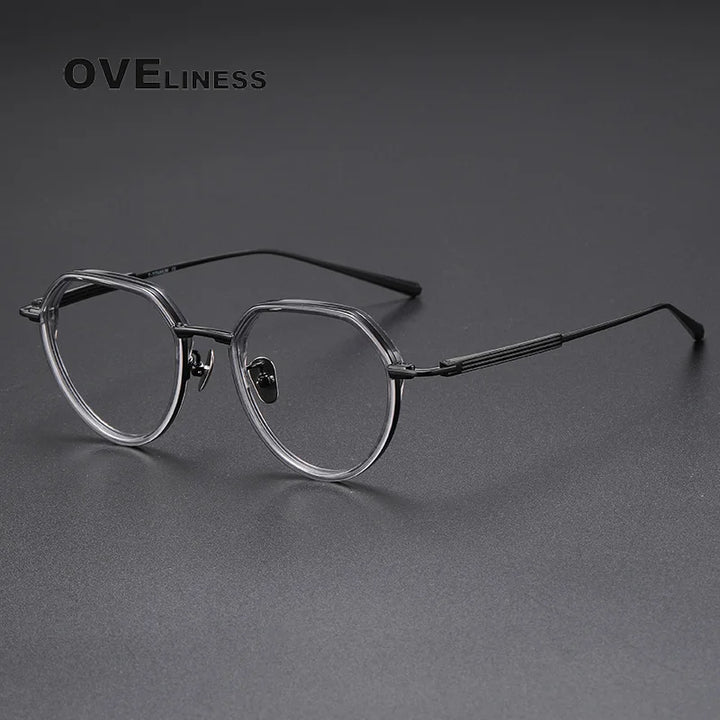 Oveliness Unisex Full Rim Flat Top Round Titanium Acetate Eyeglasses O6701 Full Rim Oveliness grey black  