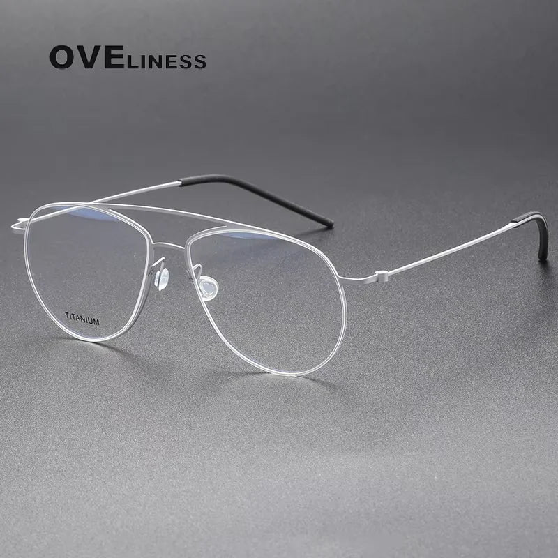 Oveliness Unisex Semi Rim Round Double Bridge Titanium Eyeglasses 55074