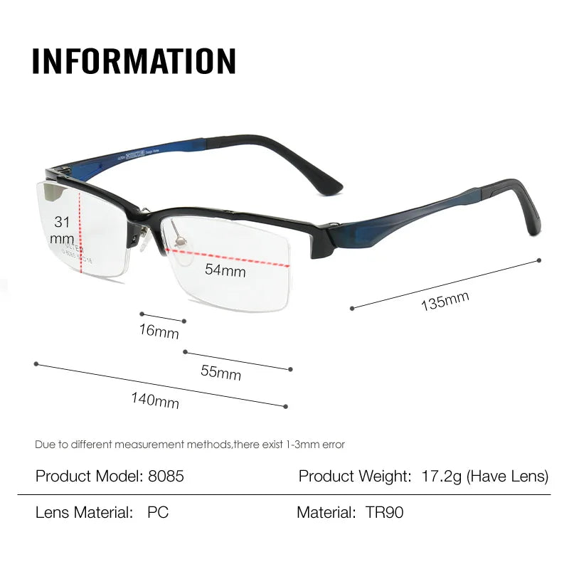 Muzz Men's Semi Rim Square TR 90 Pc Sport Eyeglasses 88085