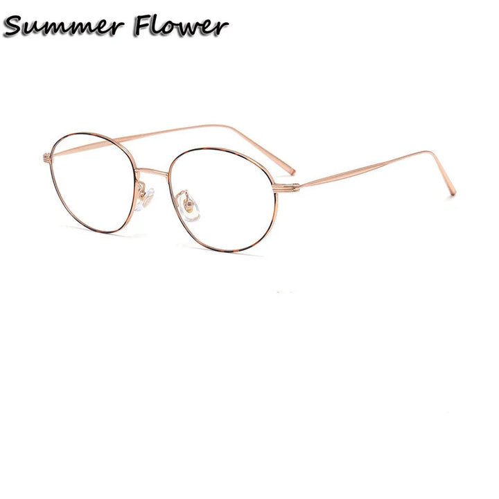 Summer Flower Women's Full Rim Oval Titanium Eyeglasses 85797 Full Rim Summer Flower Leopard Gold