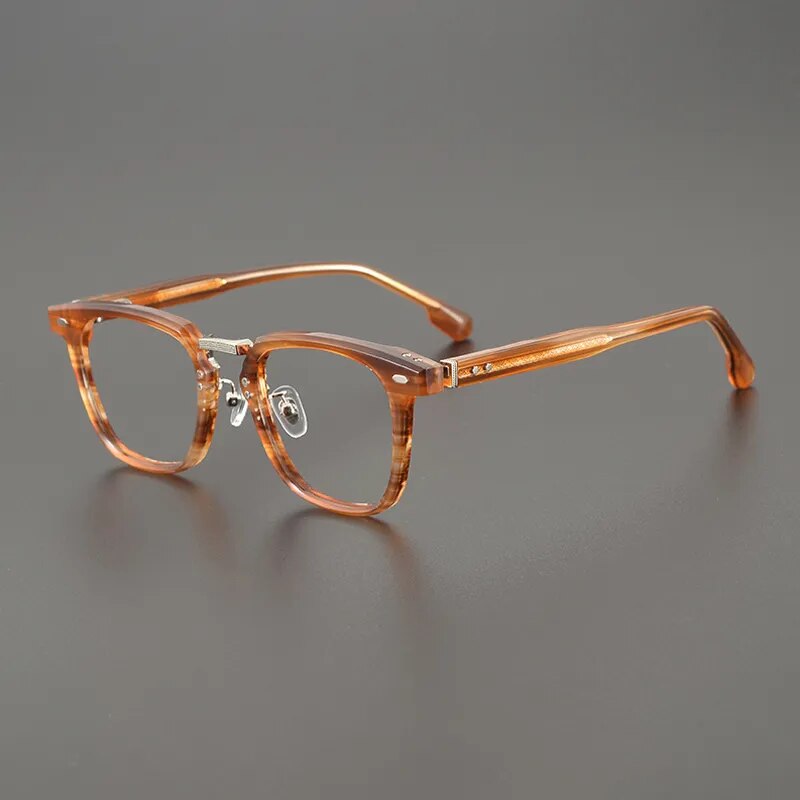 Gatenac Unisex Full Rim Square Titanium Acetate Eyeglasses Gxyj1130 Full Rim Gatenac Striped Orange  