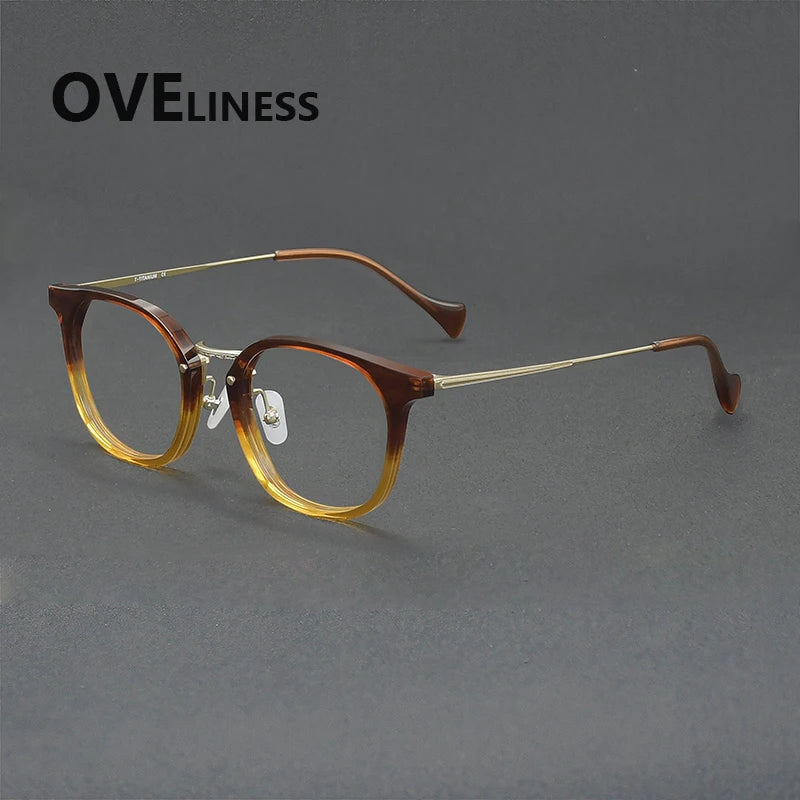 Oveliness Unisex Full Rim Round Acetate Titanium Eyeglasses 936019