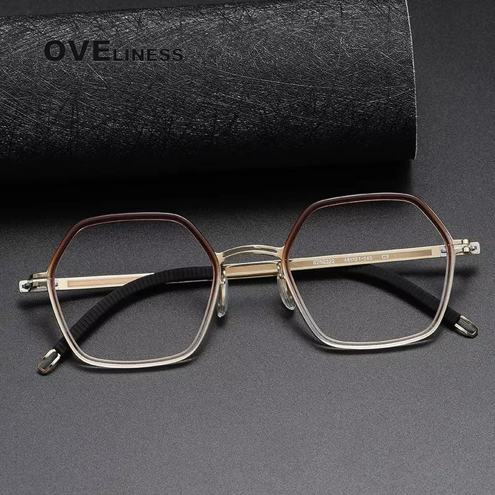 Oveliness Women's Full Rim Polygon Acetate Titanium Eyeglasses 84522 Full Rim Oveliness