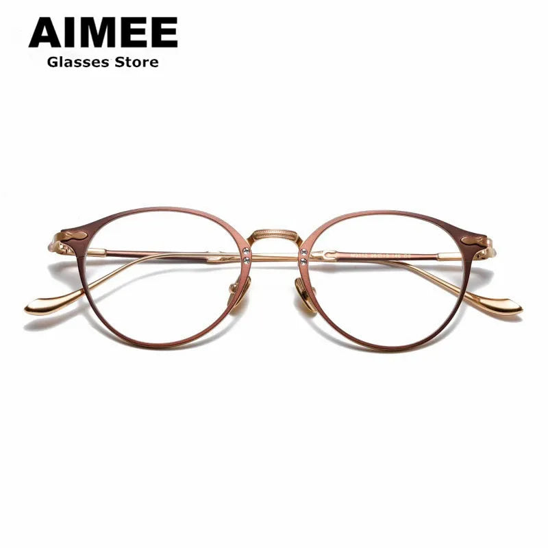 Aimee Unisex Full Rim Oval Round Titanium Eyeglasses 3112 Full Rim Aimee Goffe-Golden  