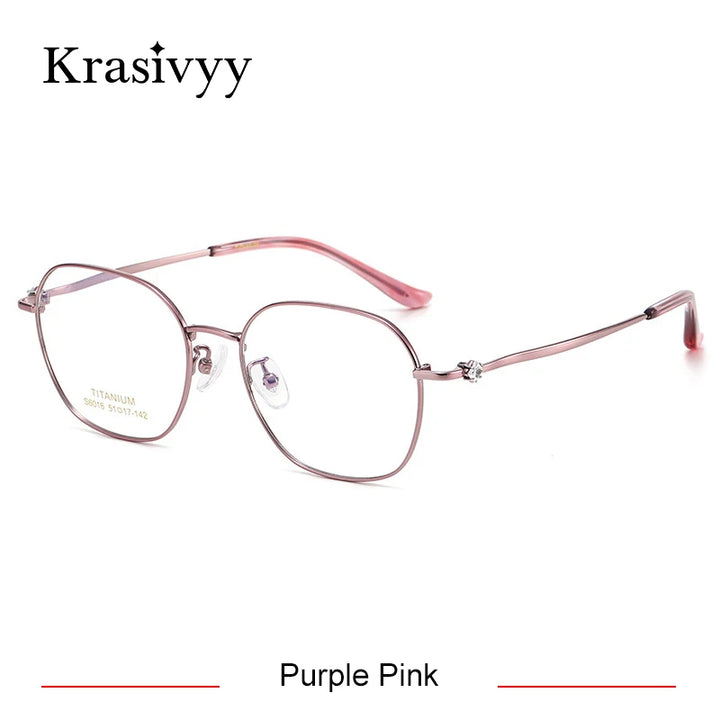 Krasivyy Women's Full Rim Flat Top Square Titanium Eyeglasses 6016 Full Rim Krasivyy Purple Pink  