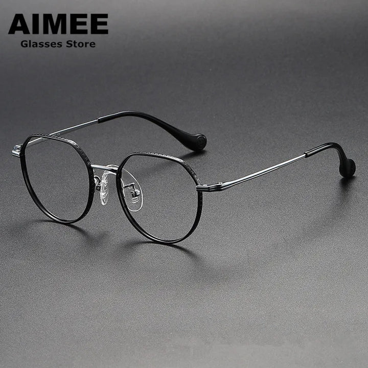 Aimee Unisex Youth's Full Rim Flat Top Round Titanium Eyeglasses 80952 Full Rim Aimee Black-Silver  