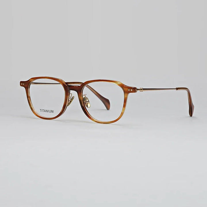 Hewei Unisex Full Rim Square Acetate Titanium Eyeglasses 19644 Full Rim Hewei oronge  