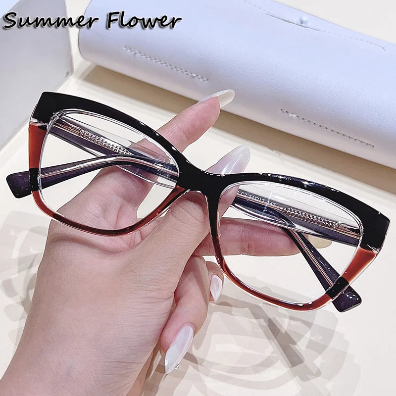 Summer Flower Women's Full Rim Square Cat Eye Tr 90 Titanium Eyeglasses 76034 Full Rim Summer Flower Black and Coffee