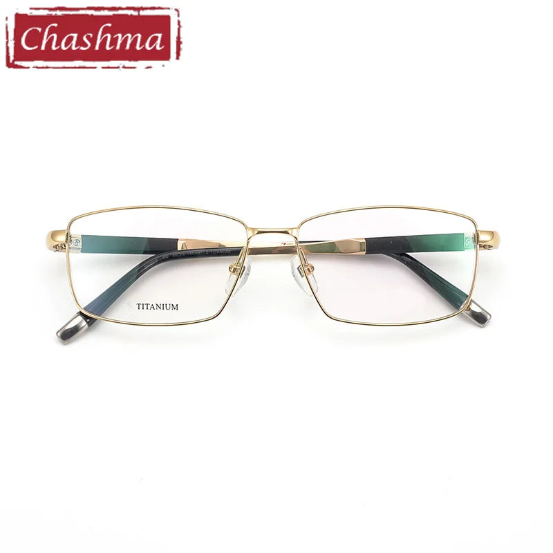 Chashma Ochki Men's Full Rim Square Titanium Eyeglasses 27448 Full Rim Chashma Ochki Gold  