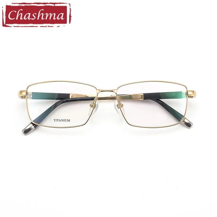 Chashma Ochki Men's Full Rim Square Titanium Eyeglasses 27448 Full Rim Chashma Ochki Gold  