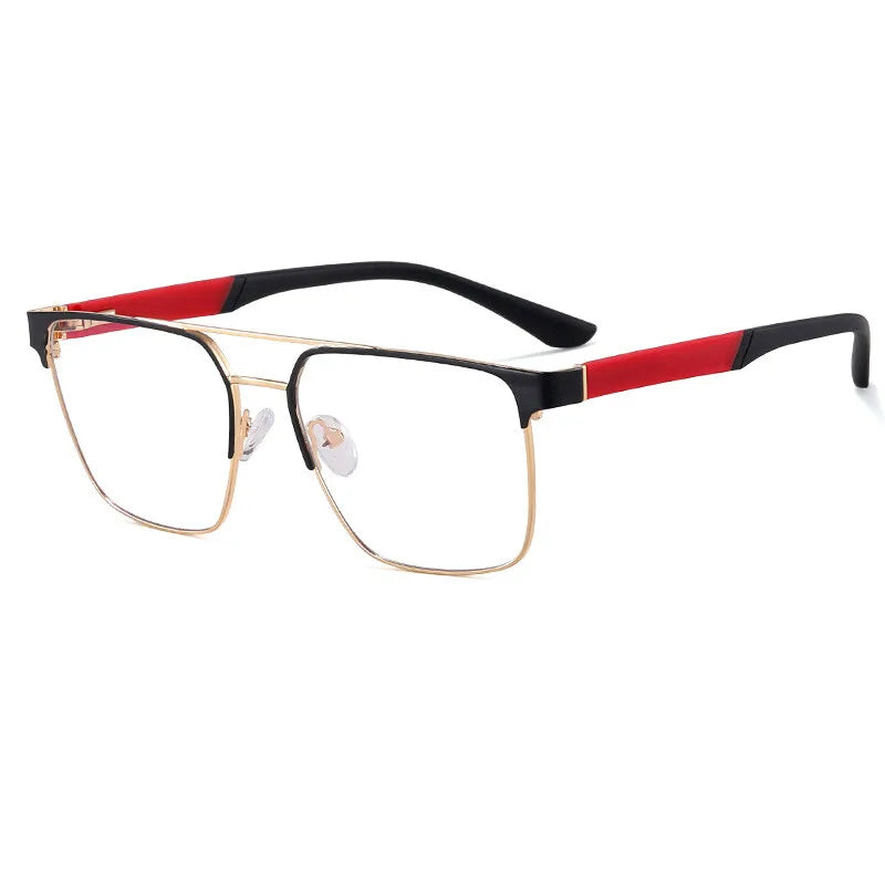 CCspace Unisex Full Rim Square Double Bridge Alloy Eyeglasses 301561 Full Rim CCspace GoldBlack  