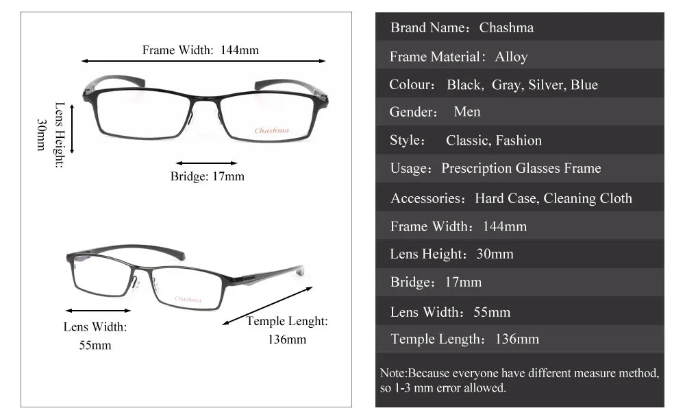 Chashma Ochki Unisex Full Rim Square Titanium Alloy Eyeglasses 49064