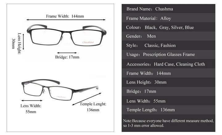 Chashma Ochki Unisex Full Rim Square Titanium Alloy Eyeglasses 49064