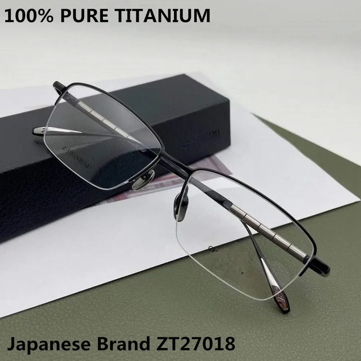 Aimee Men's Semi Rim Square Titanium Eyeglasses 27018 Semi Rim Aimee   