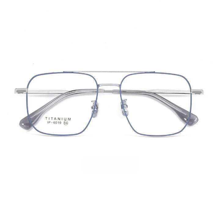 Yimaruili Unisex Full Rim Square Double Bridge Titanium Eyeglasses 6019 Full Rim Yimaruili Eyeglasses Blue Gray Silver  
