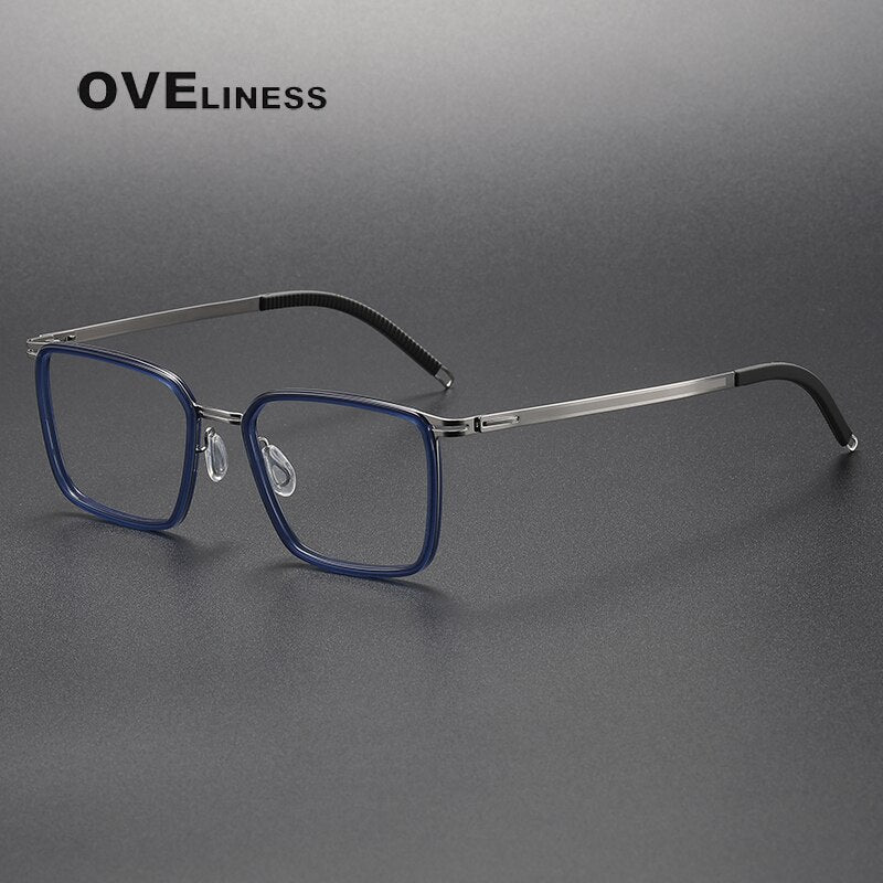 Oveliness Unisex Full Rim Square Acetate Titanium Eyeglasses 8202314 Full Rim Oveliness blue silver  