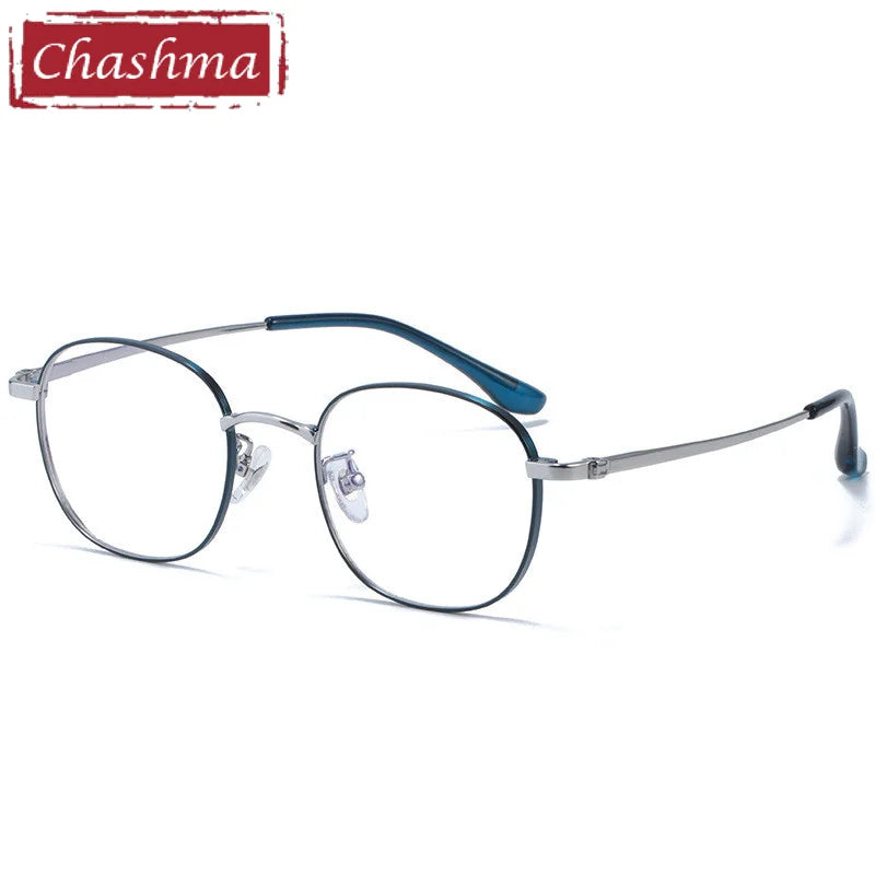 Chashma Ottica Unisex Full Rim Oval Titanium Alloy Eyeglasses 1199 Full Rim Chashma Ottica Blue Silver  