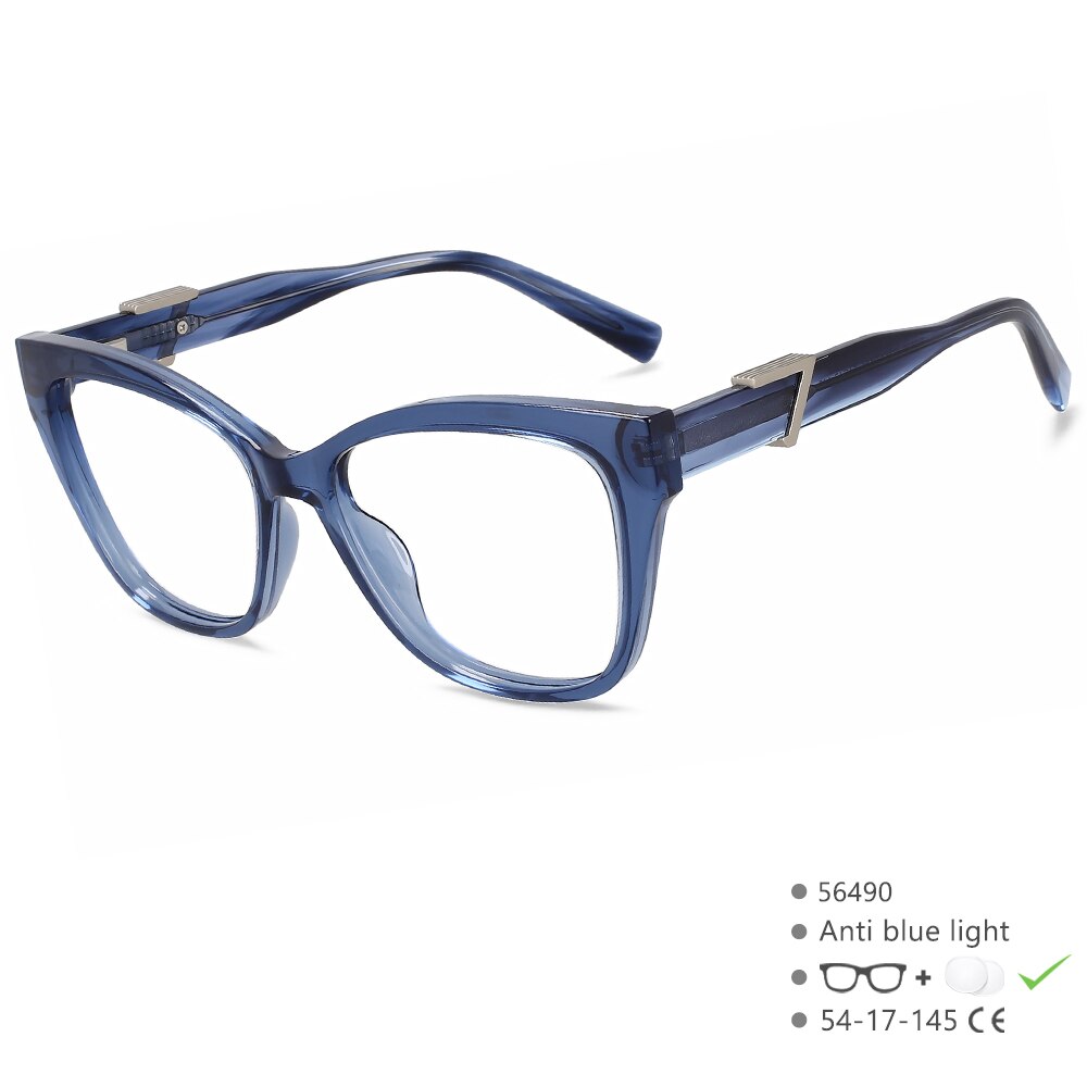 CCSpace Women's Full Rim Cat Eye Acetate Tr 90 Eyeglasses 56490 Full Rim CCspace Blue  