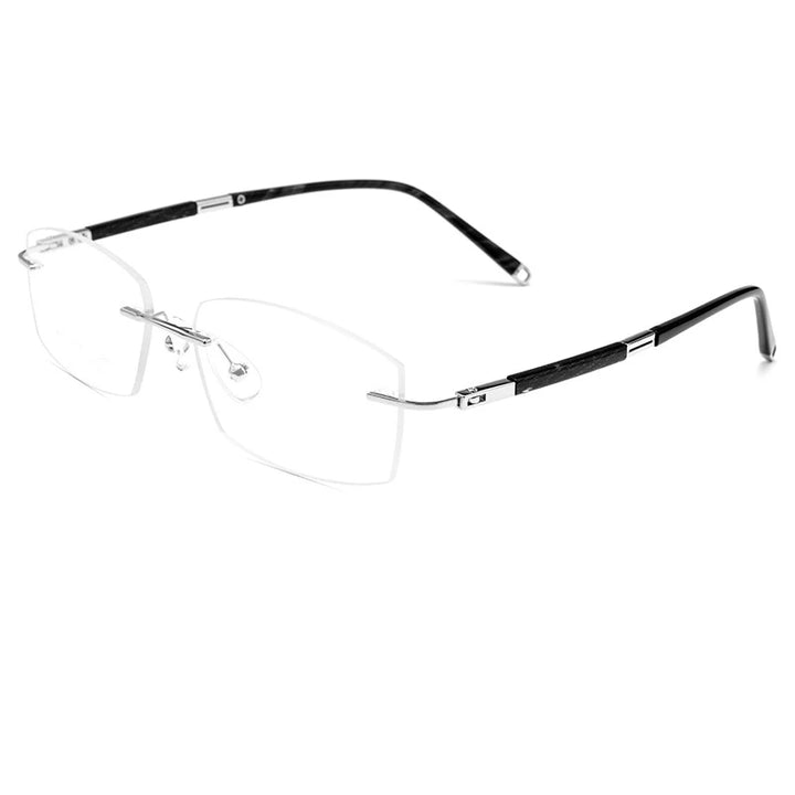 Handoer Men's Rimless Oval Square Titanium Eyeglasses 26823 Rimless Handoer Silver  