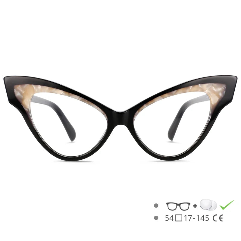 CCspace Unisex Full Rim Oversized Cat Eye Acetate Eyeglasses 55270 Full Rim CCspace Black CHINA 