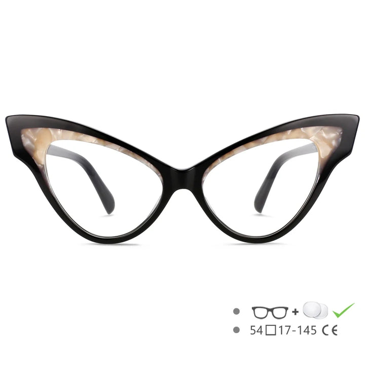 CCspace Unisex Full Rim Oversized Cat Eye Acetate Eyeglasses 55270 Full Rim CCspace Black CHINA 