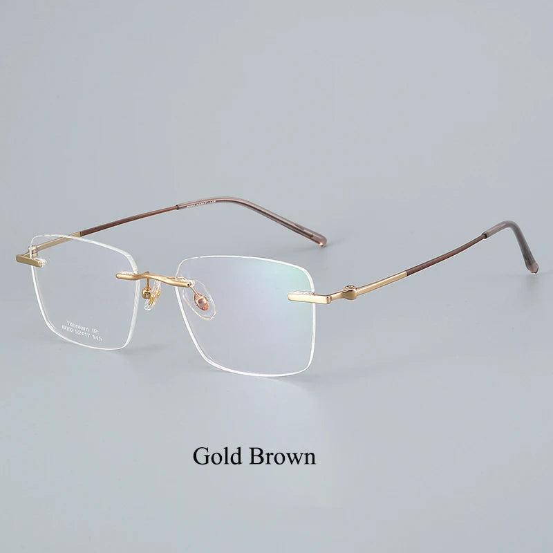 Bclear Women's Rimless Square Titanium Eyeglasses 46902 Rimless Bclear Gold Brown