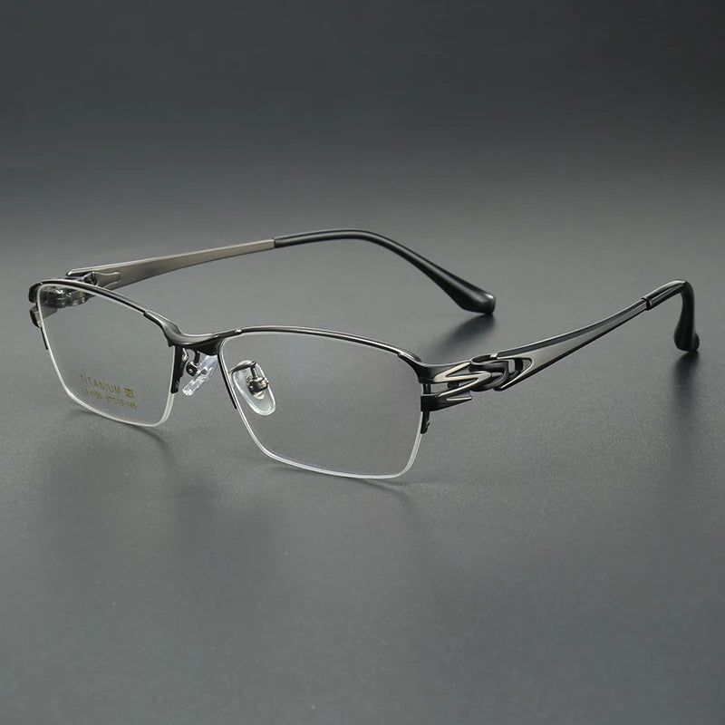 Aror Men's Semi Rim Square Brow Line Titanium Eyeglasses 96156 Semi Rim Aror Black Gun